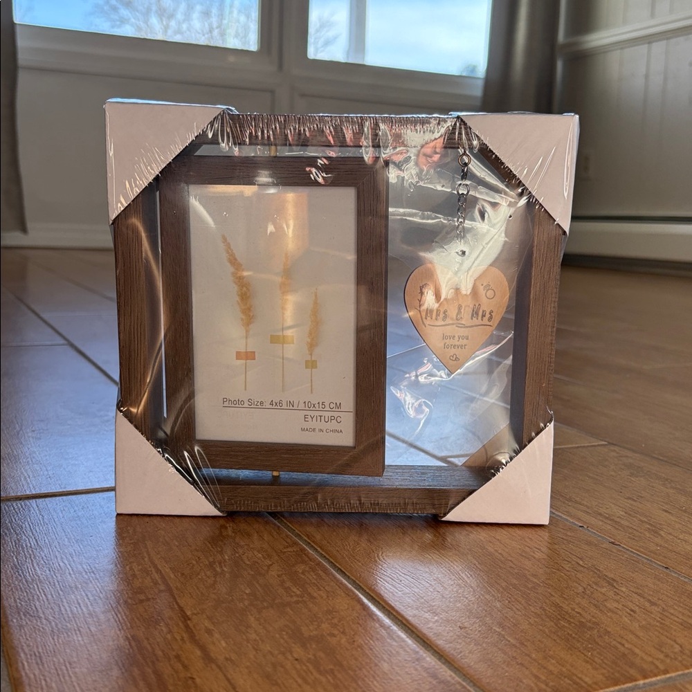 Brown Wooden Photo Frame with Heart Charm